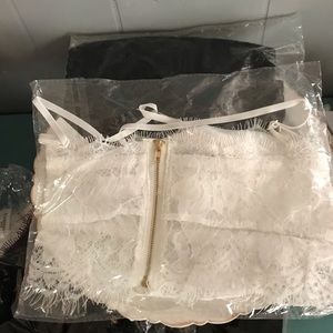 White and Black Lace Bralettes with zipper back. adjustable straps NWOT